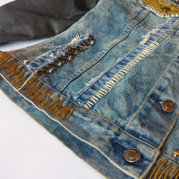 Customized Studded Denim and Leather Jacket - Picture 9 of 10